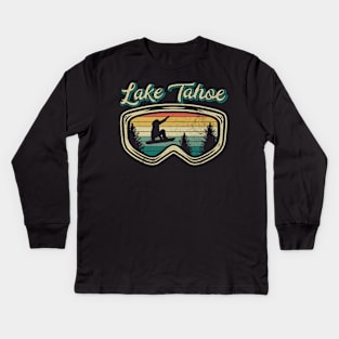 Snowboard Lake Tahoe California Distressed Goggles Big Air Kids Long Sleeve T-Shirt